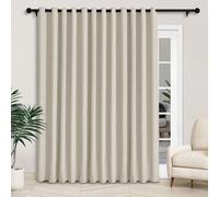 Extra Wide 100% Blackout Linen Curtains, Thermal Insulated Drapes for Sliding & Patio Doors, 180" W x 102" L, Ivory White, Grommet Top Farmhouse Style, 1 Panel with Tieback