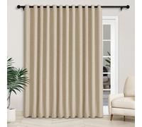 Extra Wide 100% Blackout Linen Curtains - Thermal Insulated Drapes for Sliding & Patio Doors, Bedroom & Living Room, 180”W x 102”L, Sand Beige, Grommet Top, 1 Panel with Tieback