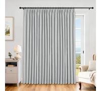 Extra Wide 100% Blackout Linen Drapes for Sliding Door Mid Grey Thermal Insulated Curtains 100"x84" Panel with Tieback Perfect for Bedroom & Living Room
