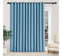 Extra Wide 100% Blackout Linen Sliding Door Curtains, Thermal Insulated Grommet Drapes for Patio & Bedroom, 150" W x 102" L, Elegant Blue with Tieback, Perfect Living Room Divider