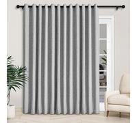 Extra Wide 100% Blackout Sliding Door Curtains 120”Wx102”L, Light Grey Linen Drapes for Patio, Bedroom, Living Room, Farmhouse, Nursery, Thermal Insulated with Tieback, 1 Panel