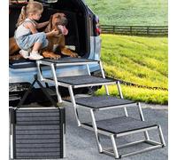 Extra Wide 20" Foldable Dog Ramps for Large Dogs, Portable Aluminum Pet Ramp with Non-Slip Rug Surface, Lightweight Dog Steps for M & L Dogs Up to 250LBS, 4 Steps Get Into a Car, SUV & Truck