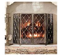 Extra Wide 3-Panel Fireplace Screen with Locking Doors - 52" Heavy-Duty Tri-Fold Metal Mesh Guard for Gas & Log Fireplaces Outdoor Fire Pits - Stylish Safety Solution