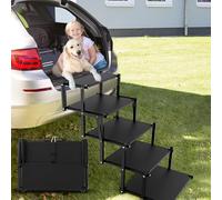 Extra Wide 5 Steps Dog Stairs for Large Dogs, Foldable DogRamp for Car with Non-Slip Surface, Pet Stairs DogStairs for car, Dog Steps for Cars, SUV, High Beds, Truck, Supports up to 250 lbs