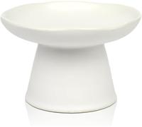 Extra Wide 6.1" Raised Cat Food Bowl, Shallow Ceramic Elevated Cat Feeder Bowl, Anti Vomiting, Stress Free, Whisker Fatigue, Pet Food or Water Bowl, White