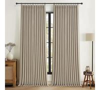 Extra Wide 70 Inch Burlywood Birch Blackout Bedroom Curtains 92 Inches Long 2 Panels, Memory Trained Pinch Pleat Room Darkening Thermal Two Layer Natural Linen Country Windows Drapes Sound Proof Burg