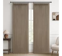 Extra Wide 70 Inch Natural Linen Blackout Bedroom Curtains 90 Inches Long 2 Panels Set, Memory Trained Pinch Pleated Thermal Curtain Room Darkening Soundproof Farmhouse Dual Layer Windows Drapes Burg