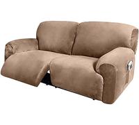 Extra Wide 75" - 100", Recliner 2 Seater Sofa Covers, Extra Wide Reclining Loveseat Cover, 6-Piece Velvet Stretch Reclining Couch Covers with Side Pocket, Thick Soft Washable (Color : Camel)