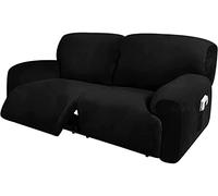 Extra Wide 75" - 100", Recliner 2 Seater Sofa Covers, Extra Wide Reclining Loveseat Cover, 6-Piece Velvet Stretch Reclining Couch Covers with Side Pocket, Thick Soft Washable (Color : Black)
