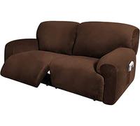 Extra Wide 75" - 100", Recliner 2 Seater Sofa Covers, Extra Wide Reclining Loveseat Cover, 6-Piece Velvet Stretch Reclining Couch Covers with Side Pocket, Thick Soft Washable (Color : Brown)