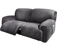 Extra Wide 75'' - 100'', Recliner 2 Seater Sofa Covers, Reclining Loveseat Cover, 6-Piece Velvet Stretch Couch Covers with Side Pocket, Thick Soft Washable (Color : Dark Gray)