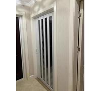Extra Wide Accordion Folding Door, Retractable Plastic Screen Partition, Space-Saving Indoor Gate, White Wood Grain, 196cm x 203cm (77.2in x 79.9in)