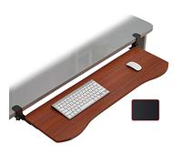 Extra Wide Adjustable Keyboard Tray with C-Clamp Ergonomic A-Teak Finish 52/65/75 cm Under-Desk Solution to Boost Comfort & Productivity at Work