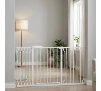 Extra Wide Baby Gate Pressure Mounted Auto Close White Metal Child Dog Pet Safety Gates with Walk Through for Stairs,Doorways,Kitchen and Living Room 52.8 in to 57.5 in