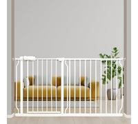 Extra Wide Baby Gate Pressure Mounted Auto Close White Metal Child Dog Pet Safety Gates with Walk Through for Stairs,Doorways,Kitchen and Living Room 57.5 in to 62.2 in