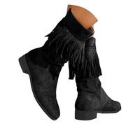 Extra Wide Calf Boots for Women plus Size Thick Heels Solid Western Denim Short Tall with Heel (6.5)