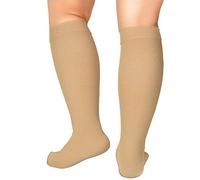 Extra Wide Calf Compression Socks for Women & Men, Plus Size Compression Socks 20-30 mmHg, Knee High Stockings to Prevent Swelling, Pain, Beige, XXL