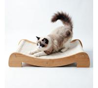 Extra Wide Cat Scratcher Bed, 26.5” x 16.7” - Stable Wooden Cat Scratcher Lounge with Natural Sisal, Solid Wood Horizontal Scratching Bed for Large Indoor Cats | Furniture for Cats