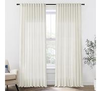 Extra Wide Curtains 70 In Width for 60 & 72 Inch Window,Pleated Back Tab Linen Semi Sheer Full Length Curtains for Living Room Sliding Glass Door 2 Panel Set,72x108,70x108,6FT x 108 Inches Long,Cream