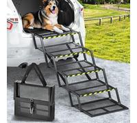 Extra Wide Dog Stairs for Car, Foldable Dog Ramps with Non Slip Surface & Reflective Tape, Heavy Duty Dogs Steps for Cars, SUV, Truck, 400lbs Capacity, 14"-35" Adjustable Height