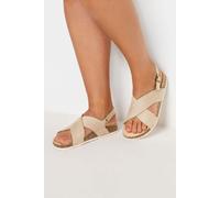 Yours - Beige Brown Cross Strap Footbed Sandals In Wide E & Extra Wide Eee Fit - Women's