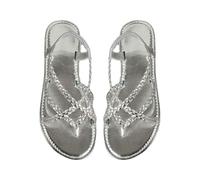 Extra Wide Fit Sandals for Women Trainer Sandals Women's Clip Toe Flat Roman Shoes Summer Fashion Ladies Sandals Ladies Sandals Silver Sandals Size 9 Sandals Size 8 UK Ladies (Silver, 6)