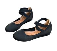 Extra Wide Fit Shoes for Women Flats Animal Print Sandals for Women Espadrilles Knit Dress Shoes Flat Ballerina Round Toe Strap Sandals Soft Comfortable Breathable Sandal Wedge Size 11 (Black,5)