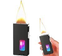 Extra Wide Flame Butane Lighters, Gravity Sensing Shake to Ignite, Adjustable Flame Size, USB-C Charging and Refillable Lighter with Safety Lock (Fuel Not Included) (Black)