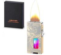Extra Wide Flame Lighter, Shake to Ignite Butane Gas with Viewing Window, Safety Lock, Easy to Carry, for Men and Women, Perfect BBQ and Candle Lighter