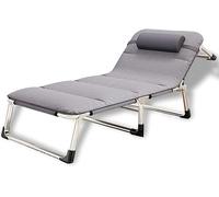 Extra Wide Folding Sun Lo Chair - Adjustable Garden Patio Beach Pool Recliner with Cush Support - Maximum Load 200kg - table Grey 70cm Width