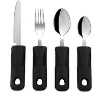 Extra Wide Handles Easy Grip Cutlery Set, Chunky Handles, Corfort Grips Disability Ideal Dining aid for Elderly Disabled Arthritis Parkinson's Disease Tremors Sufferers (4PCS Black)
