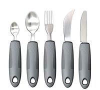Extra Wide Handles Easy Grip Cutlery Set, Chunky Handles, Grips Disability Ideal Dining aid for Elderly Disabled Arthritis Parkinson's Disease Tremors Sufferers (5PCS Gray)