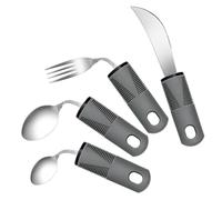 Extra Wide Handles Easy Grip Cutlery Set of 4 Disability Aids,Chunky Handles, Corfort Grips Disability Ideal Dining aid for Elderly Disabled Arthritis Parkinson's Disease Tremors Sufferers (Dark Grey)