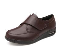 Extra Wide Leather Diabetic Shoes for Men Casual Slip on Oxfords Slipper for Swollen Feet Arch Support Loafers with Adjustable Straps,Brown,3 UK