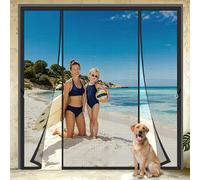Extra Wide Magnetic Screen Door 210x195cm Damage-Free mounting with Strong Adhesive Strips Double Opening for Easy Daily Use Black