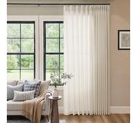 Extra Wide Pinch Pleat 100 x 84 Inch Linen Curtains for Living Room Cream Beige Light Filtering Semi Sheer Pleated Drapes Curtains for Patio Glass Sliding Door Dining Large Window Oatmeal 100x84