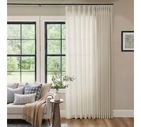 Extra Wide Pinch Pleat 100 x 84 Inch Linen Curtains for Living Room Greyish Beige Light Filtering Semi Sheer Pleated Drapes Curtains for Patio Glass Sliding Door Dining Large Window Oatmeal 100x84