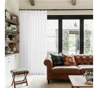 Extra Wide Pleated 96 Inch Long Linen Curtains 100 Inches Wide for Living Room Divider Light Filtering Semi Sheer Pinch Pleat White Curtains for Floor to Ceiling Patio Sliding Door 96 Inch Length