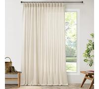 Extra Wide Pleated 96 Inch Long Linen Curtains 100 Inches Wide for Living Room Light Filtering Semi Sheer Pinch Pleat Cream Beige Curtains for Ceiling Patio Glass Sliding Door 96 Inch Length 8FT