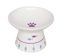Extra Wide Raised Cat Food Bowl, Porcelain Made, for normal sized adult cats.