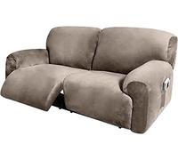 Extra Wide Reclining Loveseat Cover - 6-Piece Velvet Stretch Sofa Covers with Side Pocket, Washable & Soft | Fits 75-100 Recliner Sofas