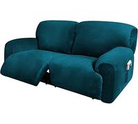Extra Wide Reclining Loveseat Cover - 6-Piece Velvet Stretch Sofa Covers with Side Pocket, Washable & Soft | Fits 75-100 Recliner Sofas
