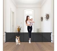 Extra Wide Retractable Baby Gates 24" H x 100" Short Dog Gates for Passing - Reinforced Long Mesh Pet Gate with Support Rods, Gates