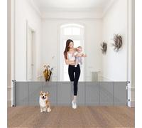 Extra Wide Retractable Baby Gates 24" H x 100" Short Dog Gates for Passing - Reinforced Long Mesh Pet Gate with Support Rods, Gates