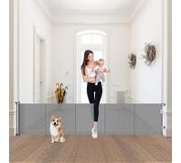 Extra Wide Retractable Baby Gates 24" H x 100" Short Dog Gates for Passing - Reinforced Long Mesh Pet Gate with Support Rods, Gates