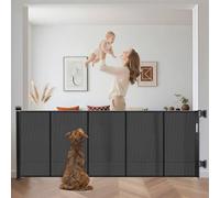 Extra Wide Retractable Baby Gates Pet Gate for Wide Openings Long Dog gate with Rods to Prevent Crawling Through, One Handed Operation,Dog Gates for Doorways Indoor Outdoor