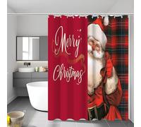 Extra Wide Shower Curtain 150X180Cm, Cartoon Santa Claus Classic Buffalo Plaid Anti Mould Washable Quick-Drying Fabric Waterproof Bath Curtains For Bathroom Wet Room With Hooks, Red And Black