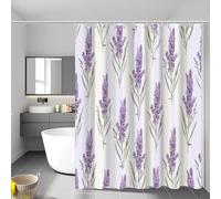 Extra Wide Shower Curtain 150X180Cm, Simple Lavender Botanical Stripes Anti Mould Washable Quick-Drying Fabric Waterproof Bath Curtains For Bathroom Wet Room With Hooks, Light Purple