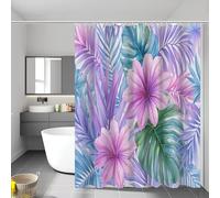 Extra Wide Shower Curtain 150X180Cm, Tropical Palm Leaves Botanical Illustration Anti Mould Washable Quick-Drying Fabric Waterproof Bath Curtains For Bathroom Wet Room With Hooks, Light Purple