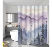 Extra Wide Shower Curtain 180X180Cm, Bird Forest Watercolor Mountains Anti Mould Washable Quick-Drying Fabric Waterproof Bath Curtains For Bathroom Wet Room With Hooks, Lavender Purple